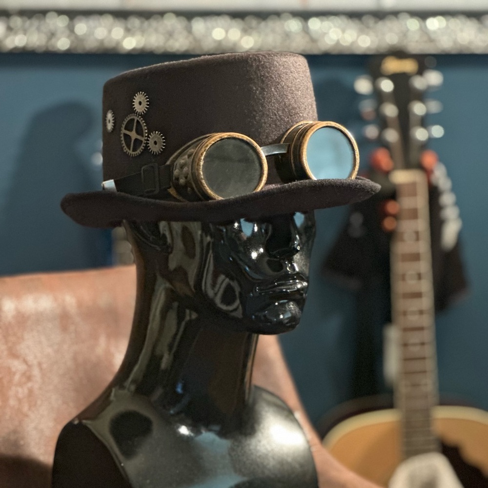 Steampunk Black Hat with Goggles Custom Made